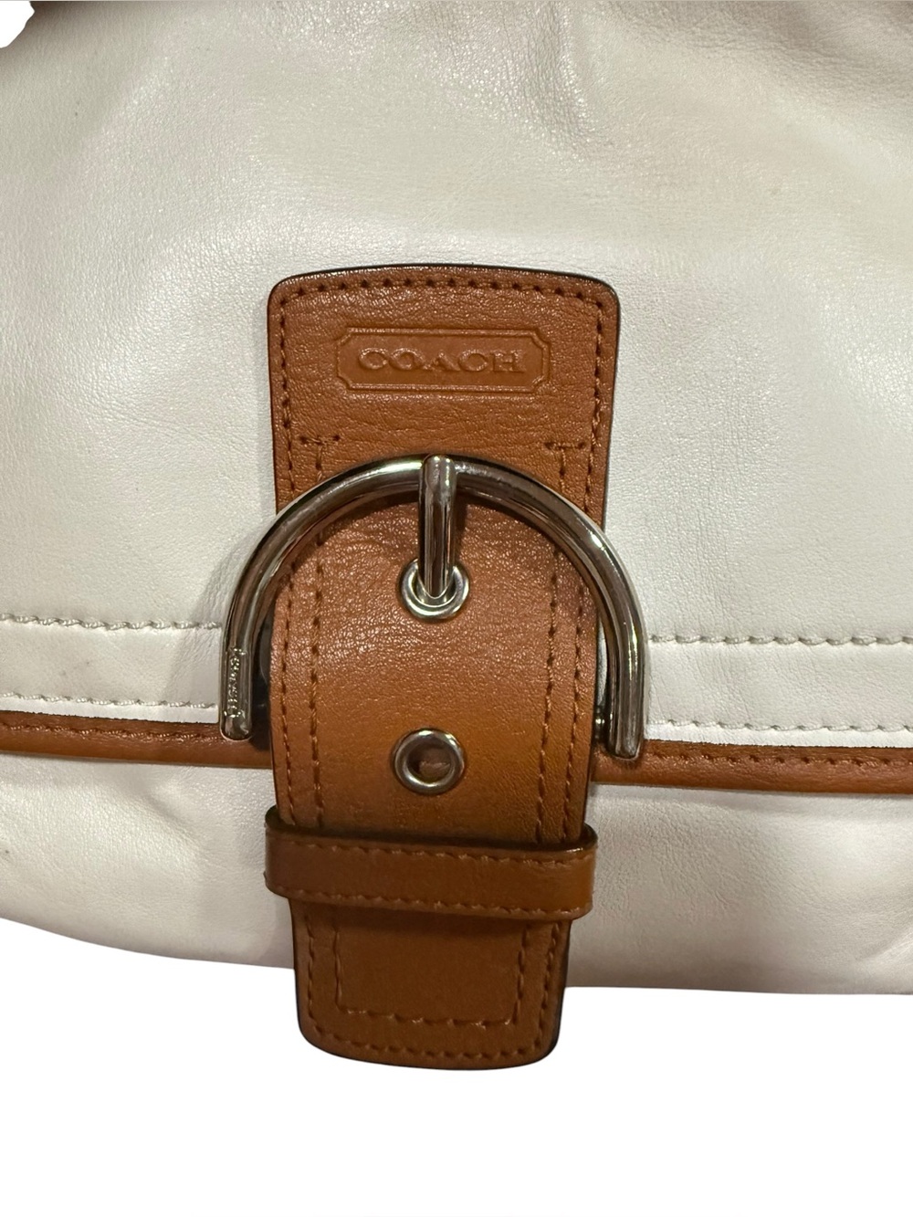 Coach Soho F19580 Ivory Leather Flap Shoulder Bag Tan Trim 2012 - Picture 8 of 9